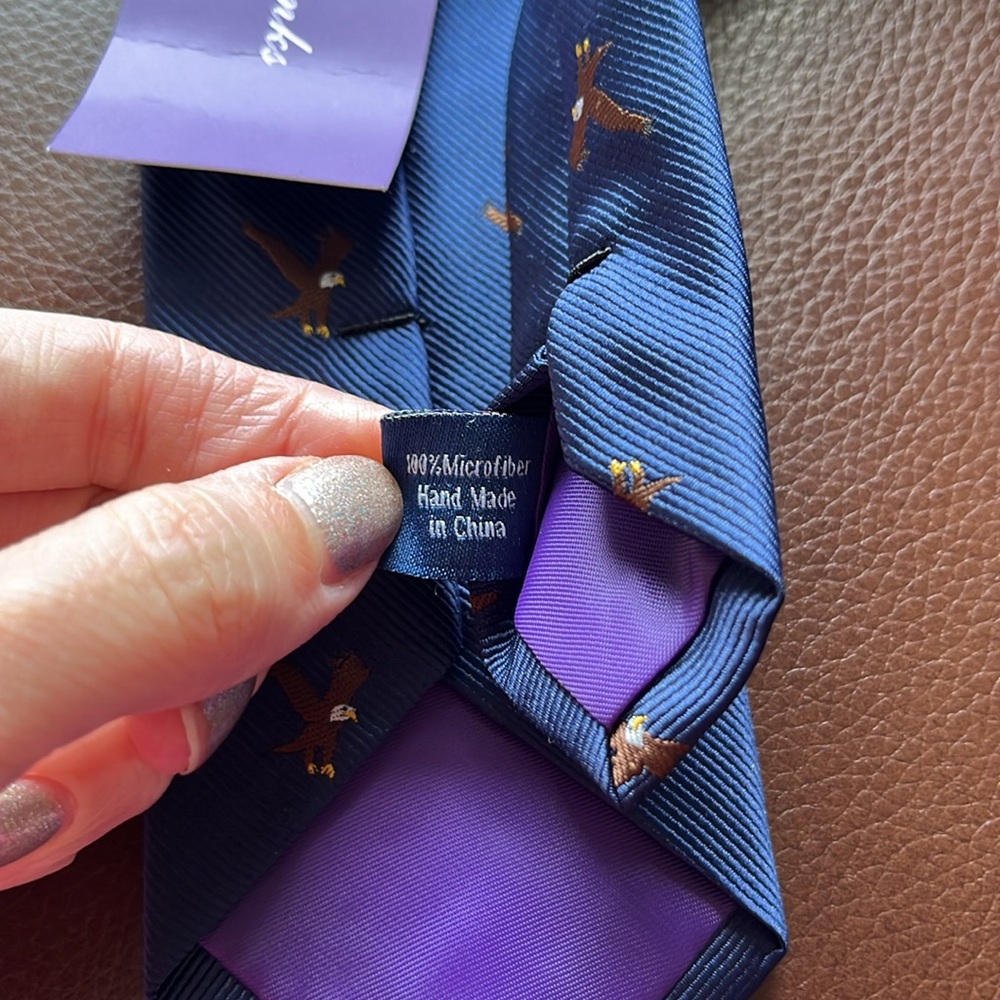 Auscuffkinks Australia Mens Skinny Eagle Woven Tie Blue Novelty NWT - Picture 4 of 10